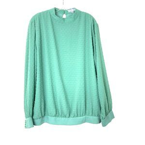 A Dip of Darling Womens Swiss Dot Blouse Size XXL Green High Neck Balloon Sleeve